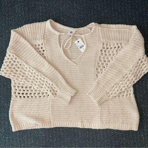CAbi Beige V-Neck Open-Knit Sweater